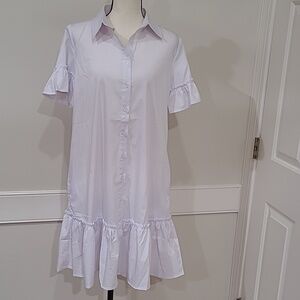 Sunnow White Ruffle Button-Front Shift Dress